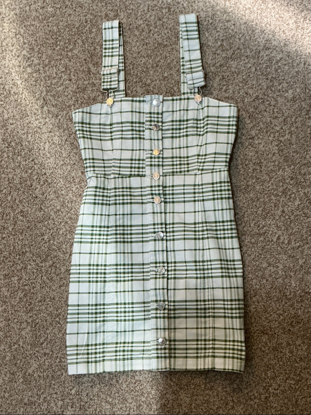 Forever 21 White and Green Plaid Button-Front Mini Dress